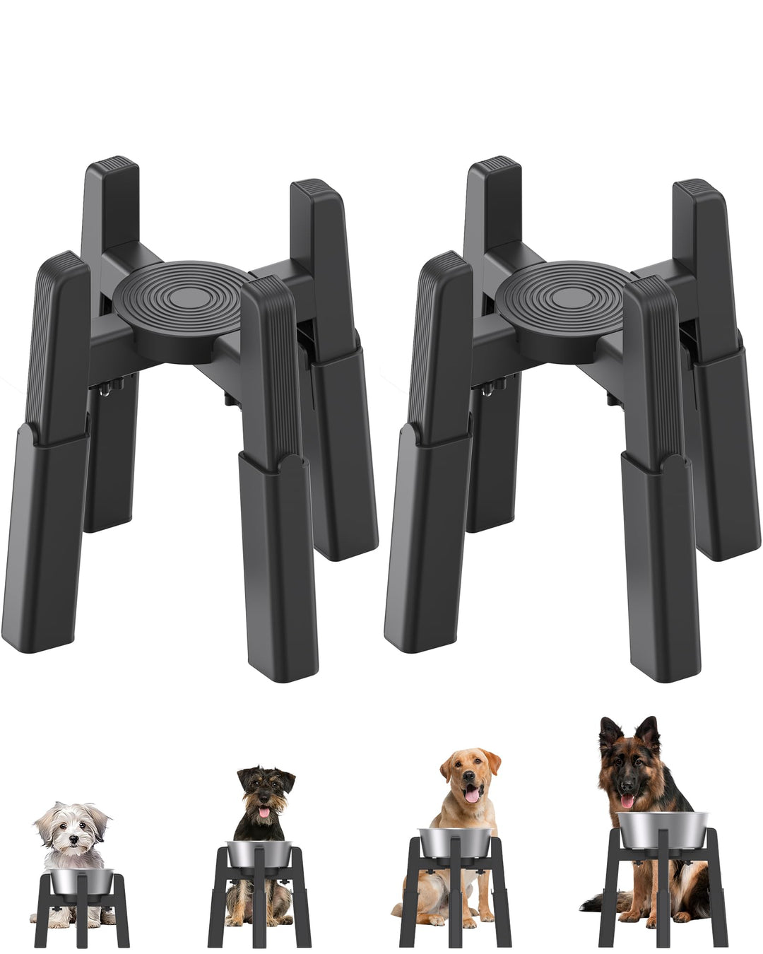 JUNSPOW 2PCS Hundenapfständer mit 4 einstellbaren Höhen, erhöhter Hundenapf für grosse Hunde, Stabil