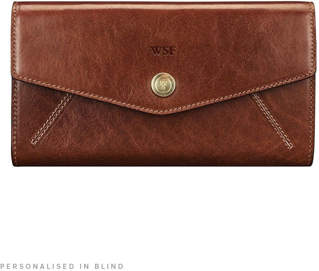 Maxwell Scott Damen Leder Geldbörse mit Bügelverschluss Marcialla in Cognac Braun, Cognac Braun