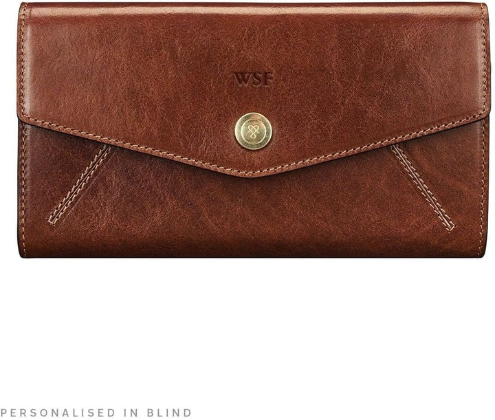 Maxwell Scott Damen Leder Geldbörse mit Bügelverschluss Marcialla in Cognac Braun, Cognac Braun