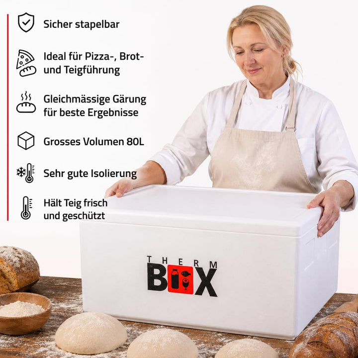 THERM BOX 80W Gärbox Styroporbox 80 Liter Innen 62,5x44x30cm Wandstärke 3cm Thermobox Isolierbox Küh