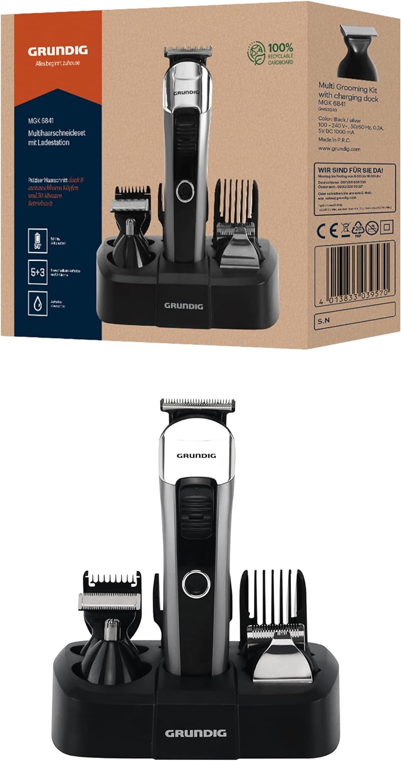 GRUNDIG MGK 6841 Multihaarschneide-Set mit Ladestation, 8 Aufsätze