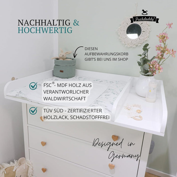 Puckdaddy Kimi | XXL Wickelaufsatz kompatibel mit Hemnes Kommoden u.Ä. | 108x80x10 cm | weisses MDF-