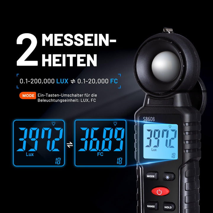Mcbazel Digital Luxmeter Photometer Belichtungsmesser Beleuchtungsstärke Lichtmesser mit LCD Display