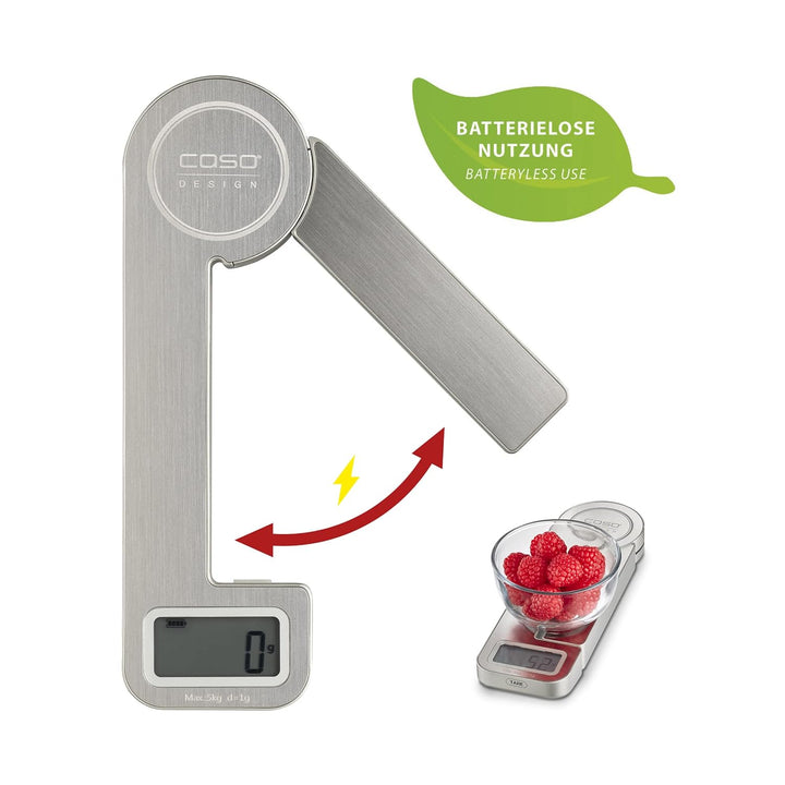 Caso Kitchen Ecostyle - Design Küchenwaage, digitale Küchenwaage mit kinetischer Energie, keine Batt