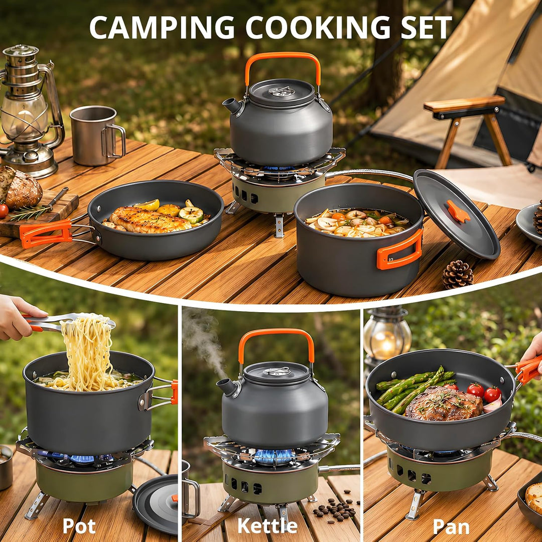 aiGear Camping Kochgeschirr Set/Outdoor Geschirr Set | Camping Topf Kochtopf Tragbar Aluminium | mit