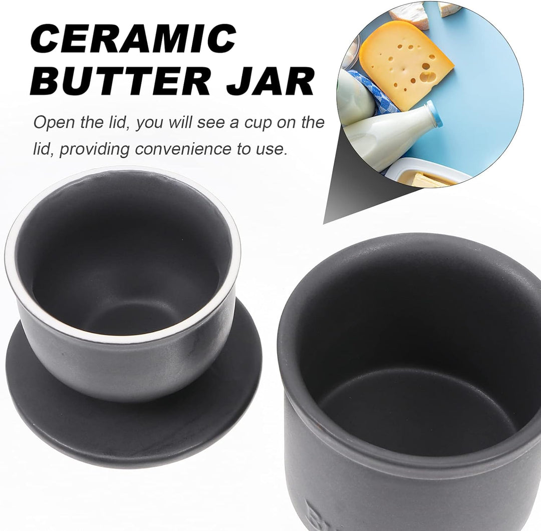 Housoutil Buttertopf Französische Butterdose mit Deckel Porzellan Butterhalter mit Wasserlinie Vinta