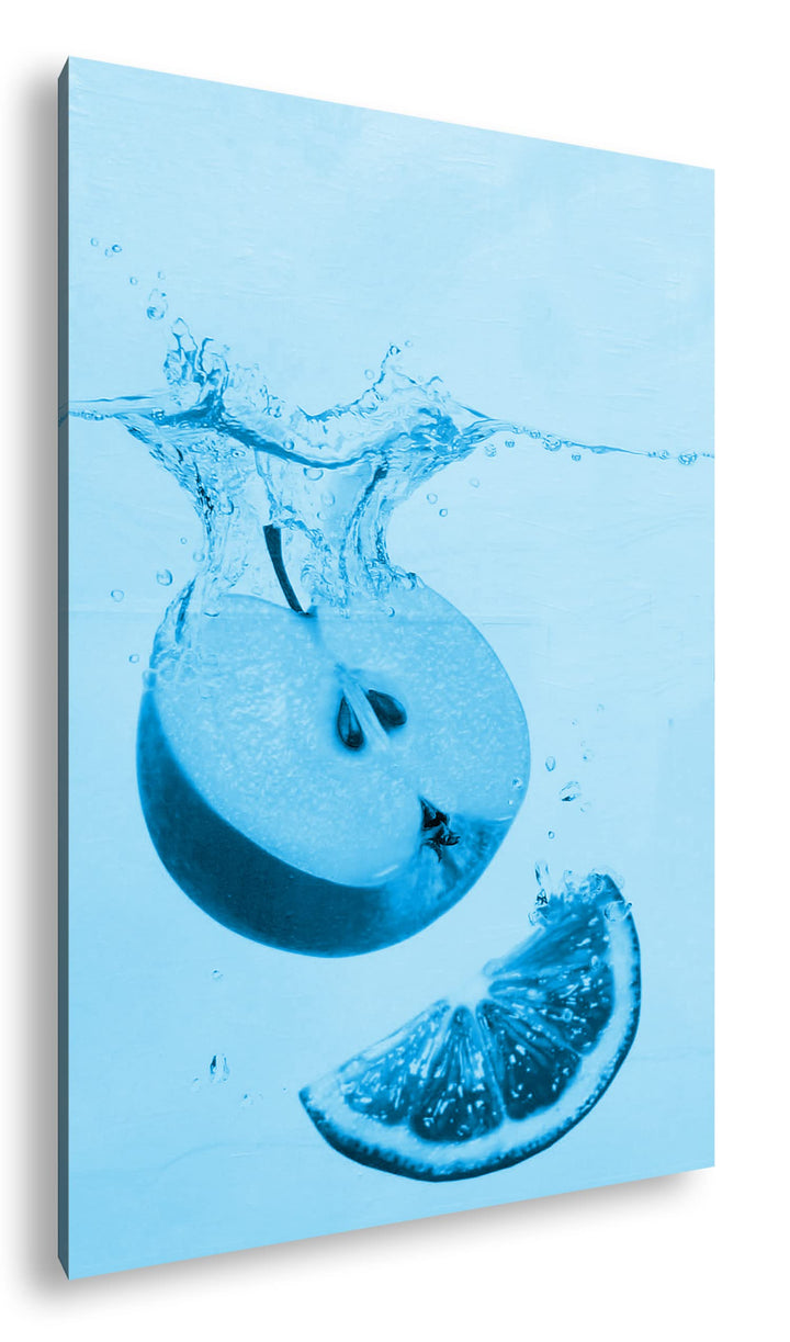 deyoli köstlicher Apfel mit Zitronenscheibe Format 80x60 Effekt: Monocrome Blau als Leinwandbild, Mo