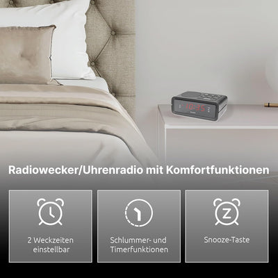 TechniSat DIGICLOCK 2 – kompakter UKW Radiowecker (Zwei Weckzeiten, Schlummerfunktion, dimmbares LCD