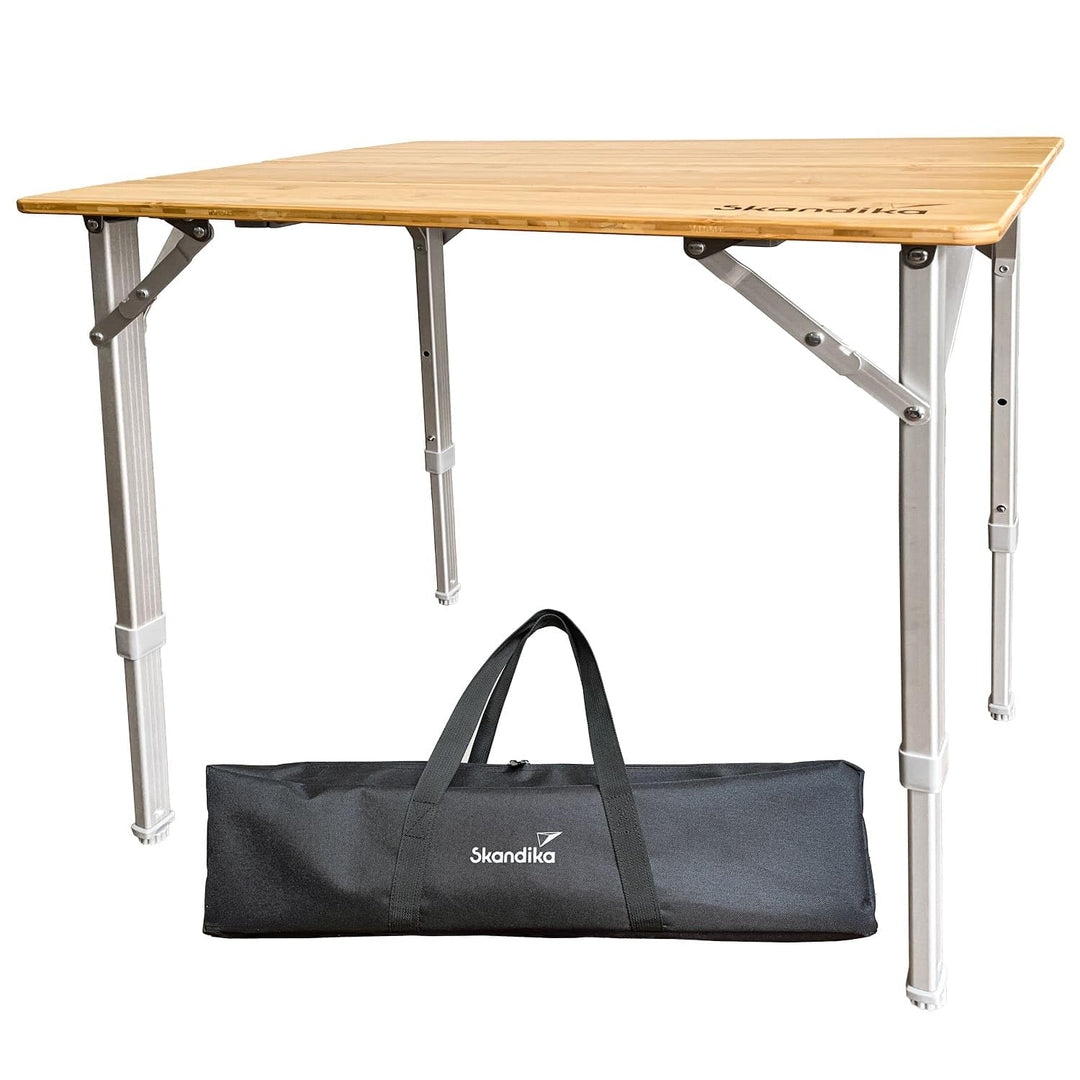 Skandika Bambus Campingtisch Tolja | Faltbarer Tisch mit Netzablage, versch. Grössen, 3-Fach höhenve