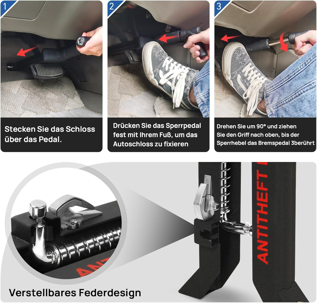 Boiarc Pedalschloss Diebstahlsicherung für Auto Bremse Kupplung, Schwerer Edelstahl Wegfahrsperre, B