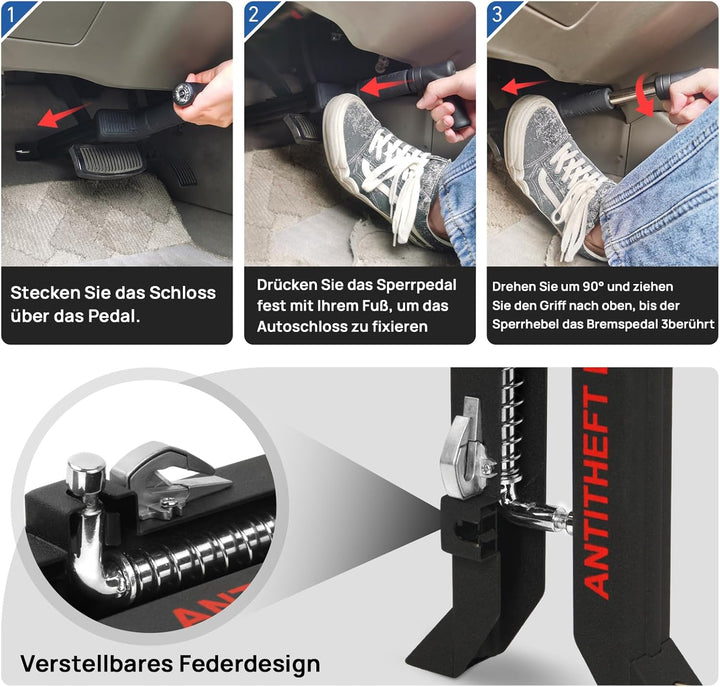 Boiarc Pedalschloss Diebstahlsicherung für Auto Bremse Kupplung, Schwerer Edelstahl Wegfahrsperre, B