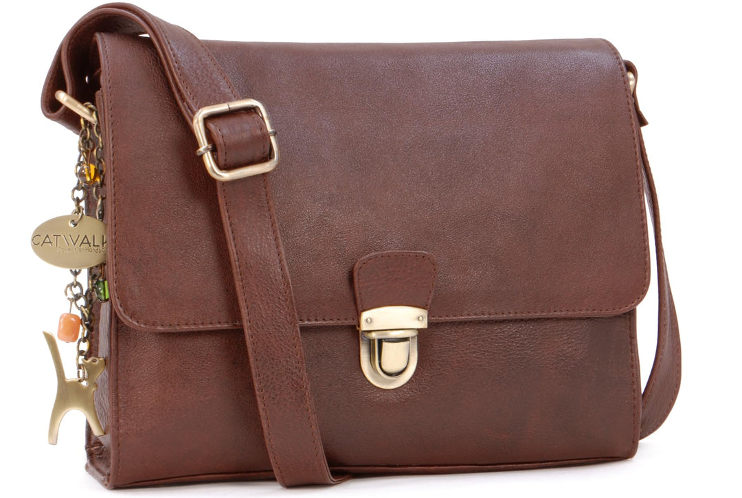 Catwalk Collection Handbags - Vintage Leder - Umhängetasche/Schultertasche - Passend für iPad und Ta