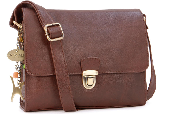 Catwalk Collection Handbags - Vintage Leder - Umhängetasche/Schultertasche - Passend für iPad und Ta