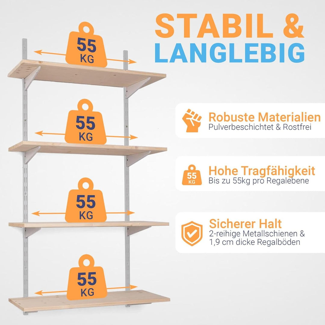Wandregal Metall mit Boden · Regal in 50 Varianten · Höhe: 150 cm · 4 Ebenen in 80 x 50 cm (B x T) ·