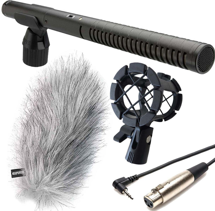 Rode NTG-2 Richtmikrofon + keepdrum PCMH1 Spinne + MC-025XJ TRS/XLR Kamera-Kabel + Fell-Windschutz W