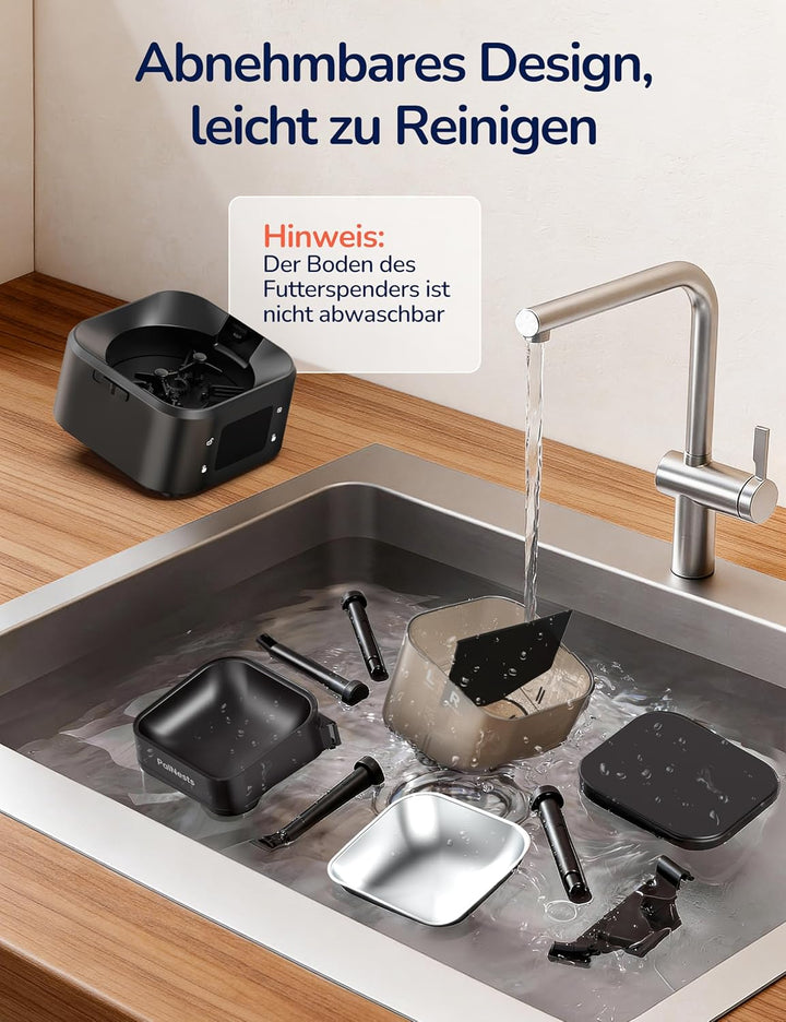 Futterautomat Katze 4L, PalNests Automatischer Futterspender für Katze und Hund mit Edelstahlnapf, D