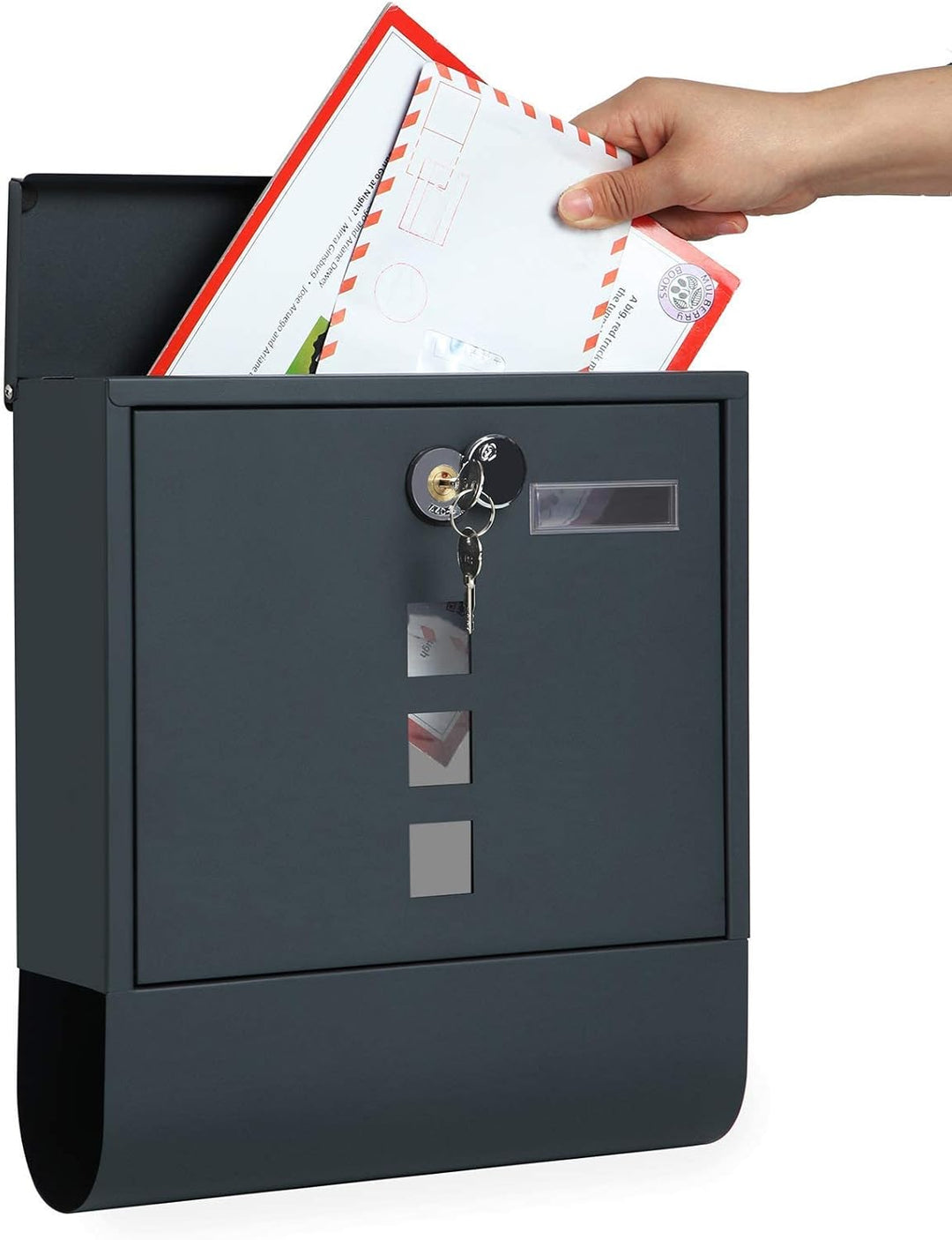 SONGMICS Wandbriefkasten, mit Schloss mit Drehdeckel, Sichtfenster, Namensschild, Zeitungsfach, einf