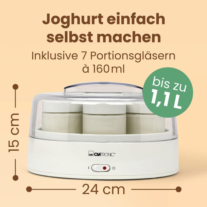 Clatronic Joghurtmaschine/Joghurtbereiter/Joghurt-Maker JM 3344 für (greek) Yoghurt, Frischkäse & Qu