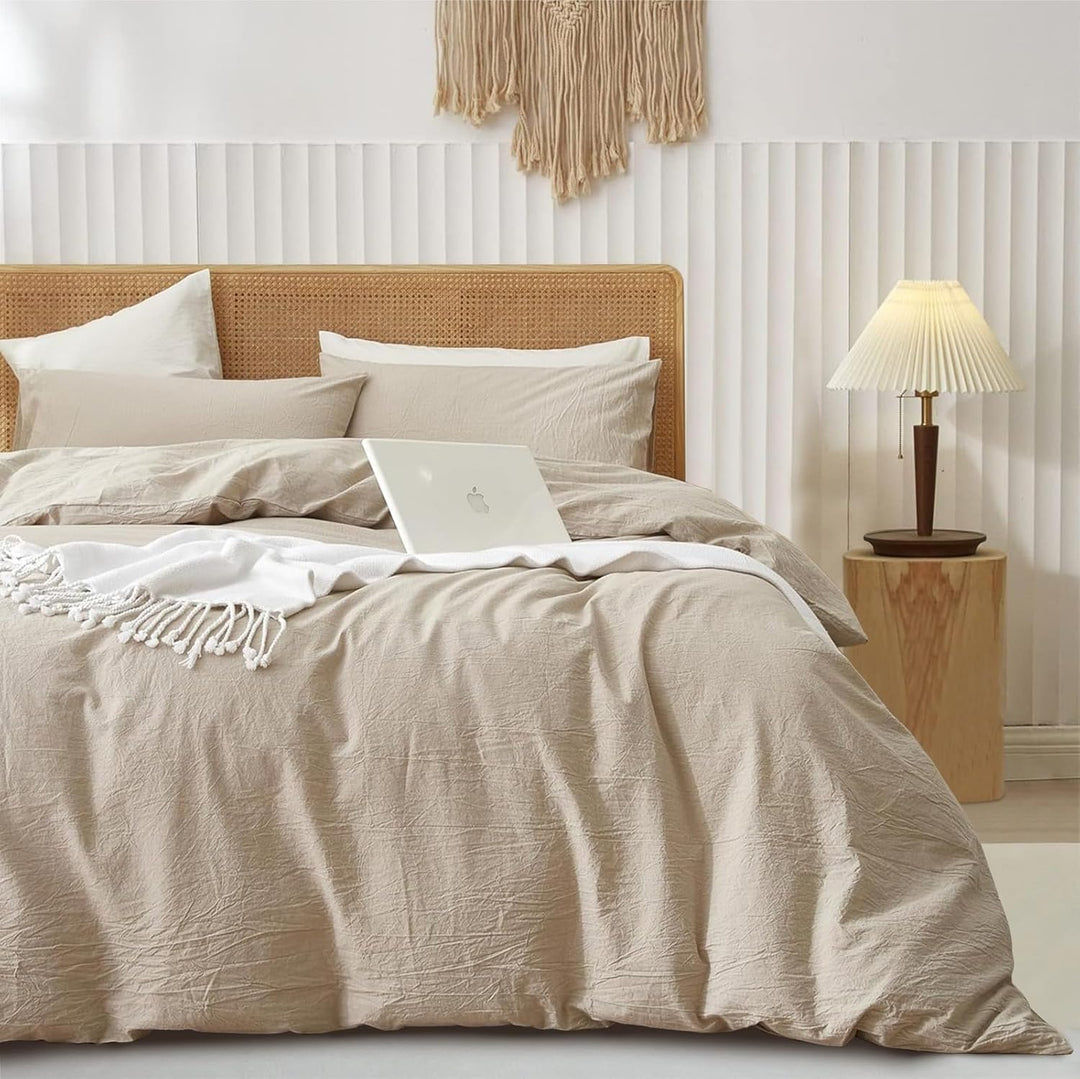 Freyamy Bettwäsche 135x200cm 2teilig Beige Unifarben Einfarbig Bettwäsche Gewaschene Microfaser Weic