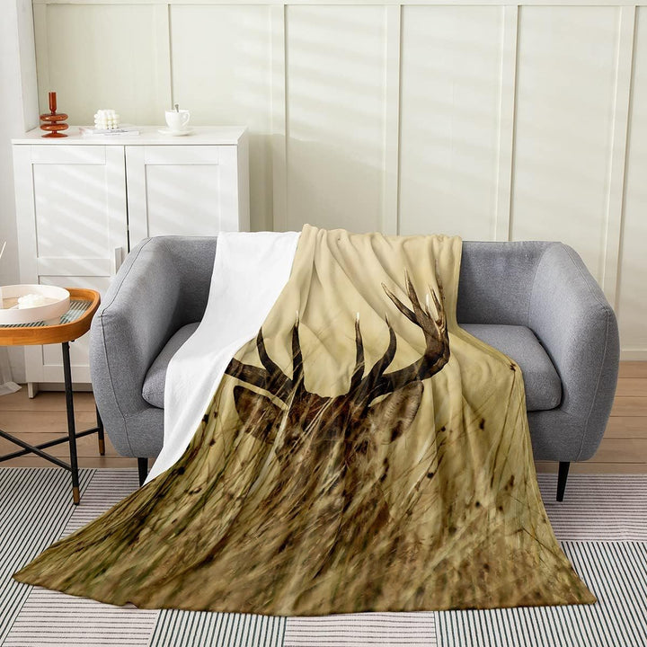 Homewish Geweih-Flanell-Decke ganzjährig Weisswedelhirsch-Überwurf Wohnzimmer-Dekoration Hirsch Wald