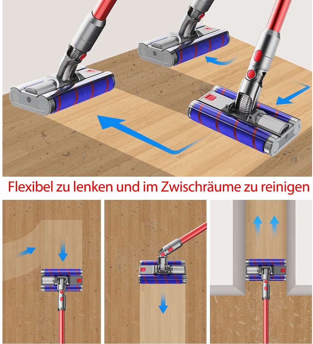Bürste mit Doppelwalze Kompatibel mit Dyson V7 V8 V10 V11 Bodendüse Elektrobürste 360° Beweglich ent