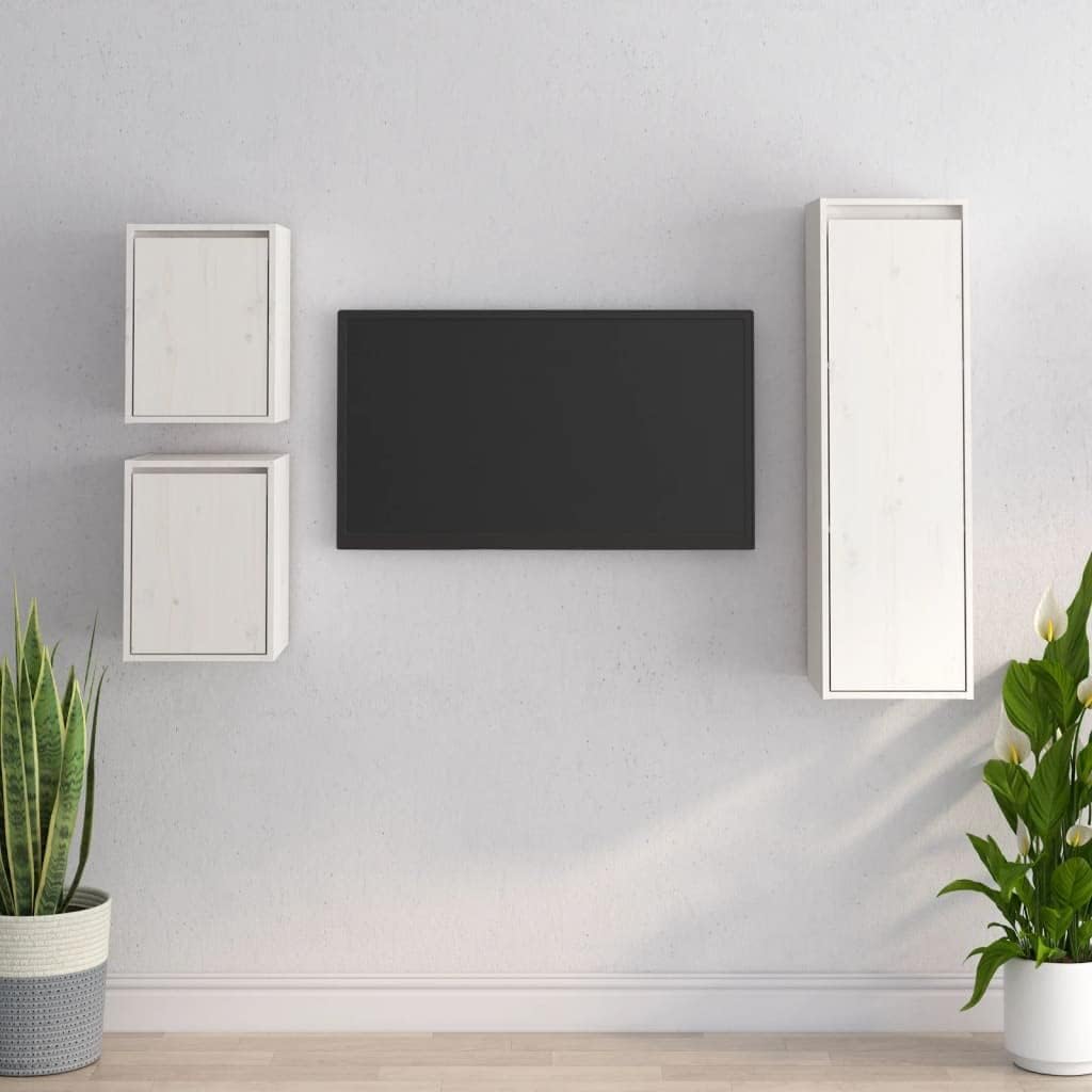 homiuse Wohnzimmer TV-Schränke 3 STK. Weiss Massivholz Kiefer Klassischen TV Schrank Set Wohnzimmer