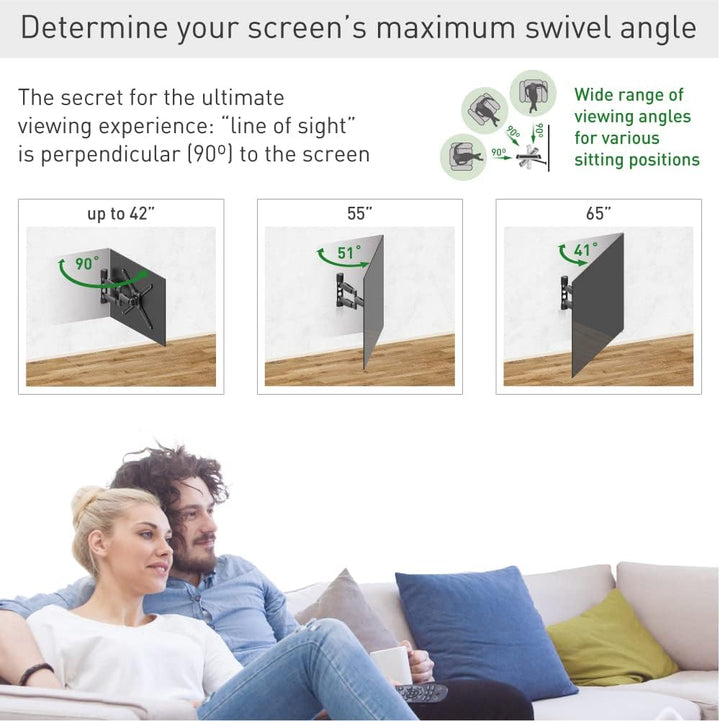 Barkan 53.5cm Lange TV Wandhalterung, 13-65 Zoll Schwenkbar/Neigbar/Vollbewegung luxuriösen TV Halte