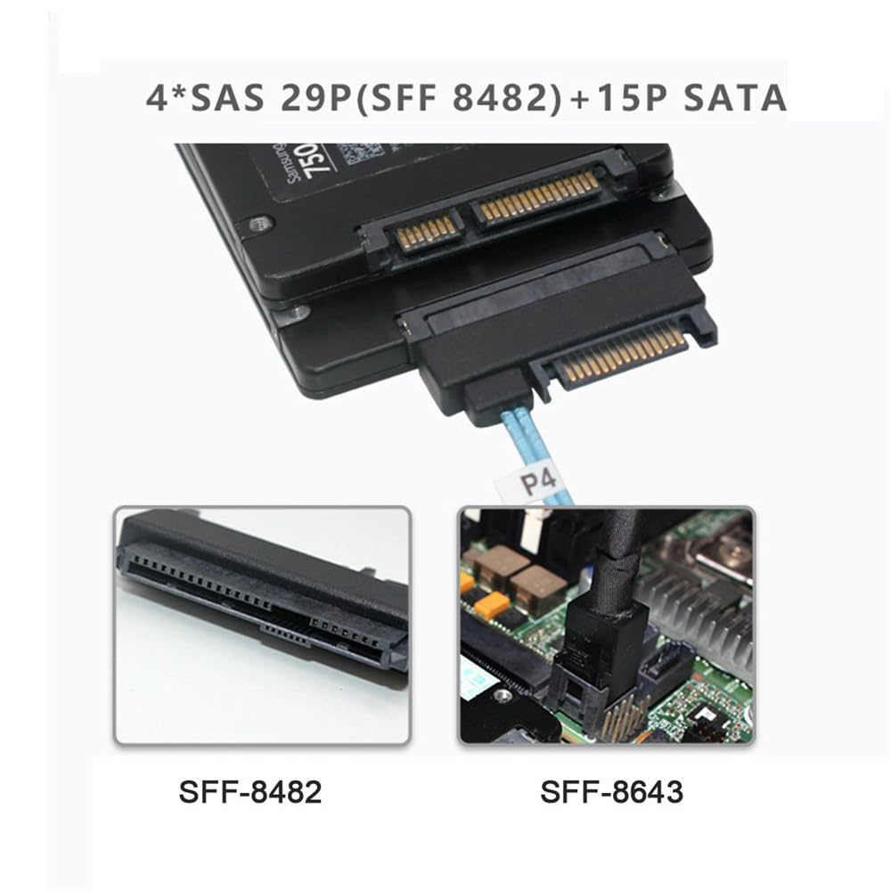 xiwai Interner 36-Pin-Mini-SAS-SFF-8087-Host auf 4 SFF-8482-Ziel-SAS-Festplatte und SATA-Stromkabel