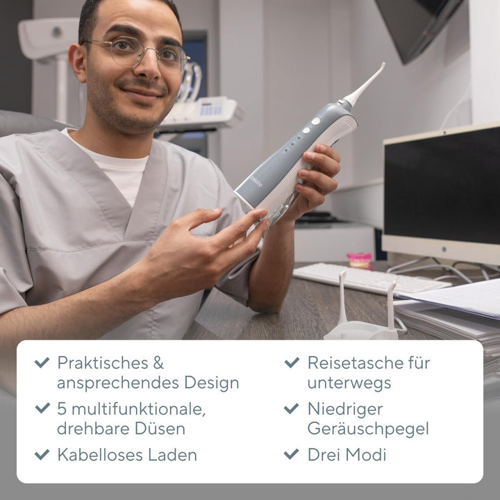 B.Well Swiss TH-912 tragbare und kabellose Munddusche, Praktisches Design mit 3 Betriebsmodi, 5 Düse