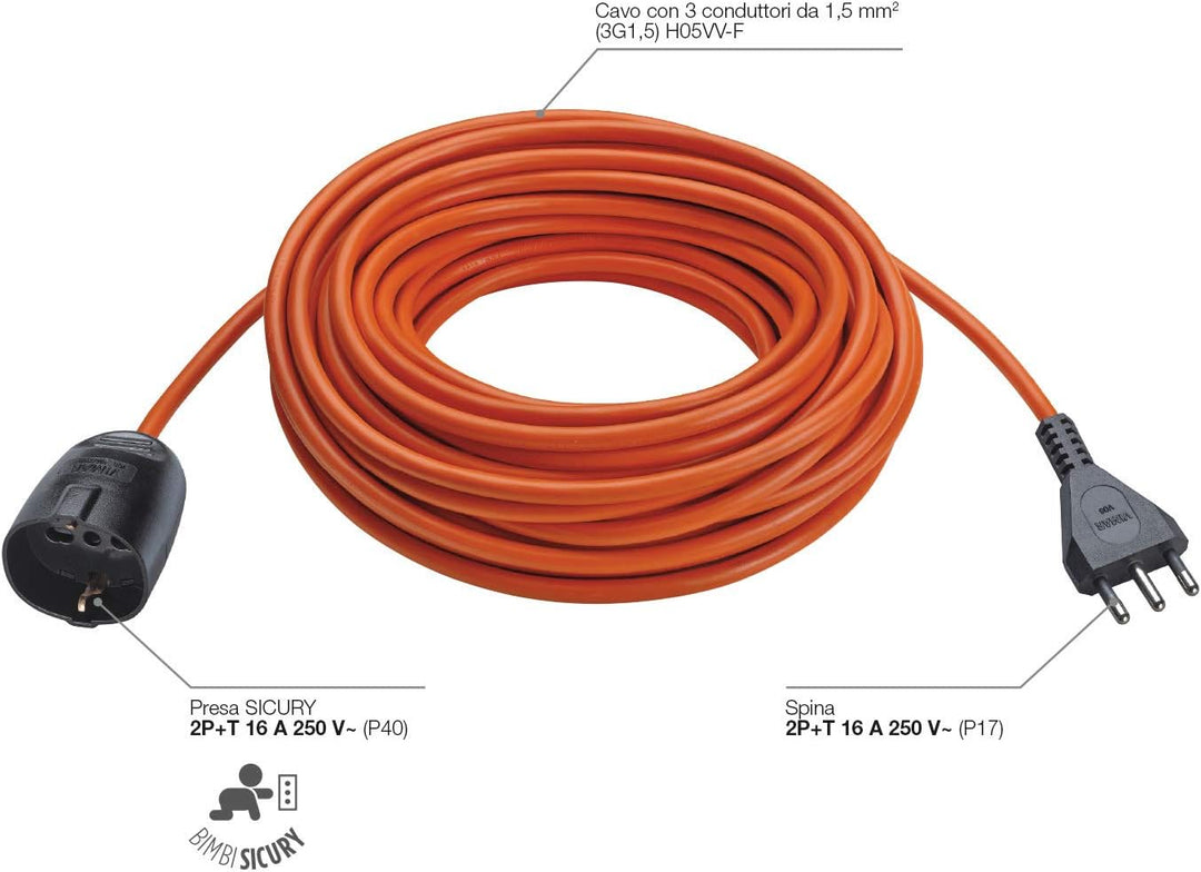 Vimar 0R32399 Universalverlängerung mit Kabel 30 m 3G1,5S17, Stecker gross 2P+T 16 A 250 V~ italieni