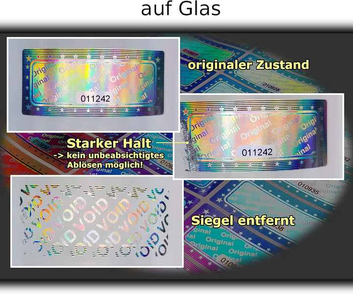 1000 Stk - 3D Hologramm Original-Siegel mit Seriennummer - 46x20mm silber glänzend - Sicherheitssieg