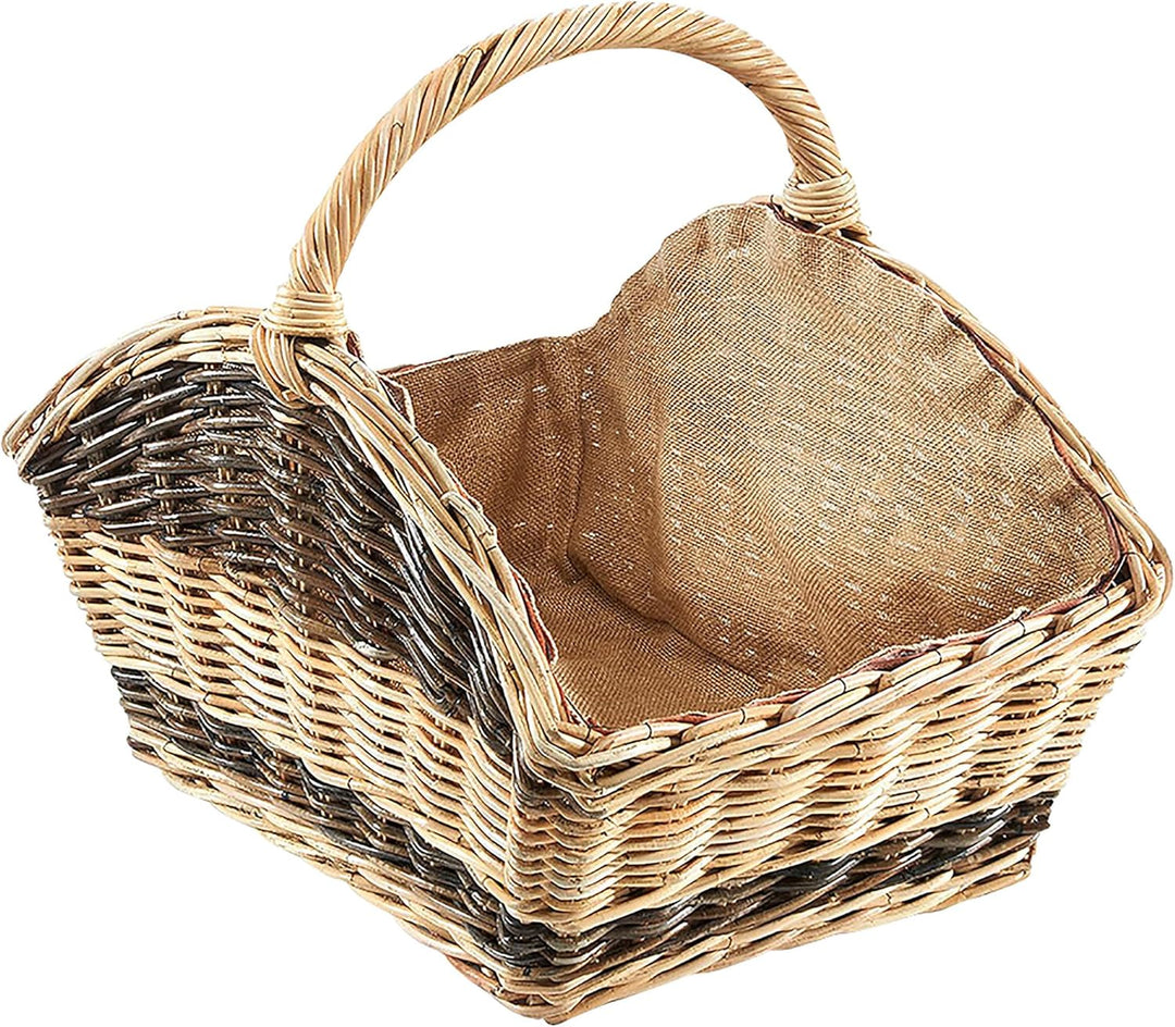 Kobolo Holztrage Holzkorb für Kaminholz - Rattan - mit Jutestoff und Henkel ausgestattet - zweifarbi
