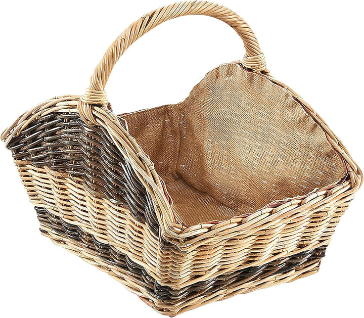 Kobolo Holztrage Holzkorb für Kaminholz - Rattan - mit Jutestoff und Henkel ausgestattet - zweifarbi