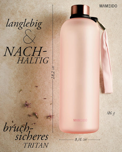 MAMEIDO Trinkflasche 1,5l & 1l Kohlensäure geeignet, auslaufsichere Trinkflasche mit Zeitmarkierung