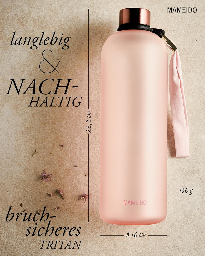 MAMEIDO Trinkflasche 1,5l & 1l Kohlensäure geeignet, auslaufsichere Trinkflasche mit Zeitmarkierung