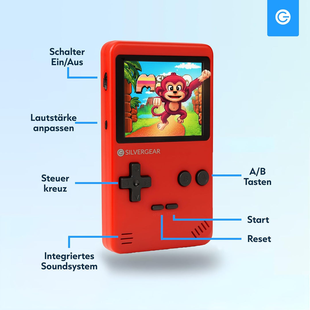 Silvergear® Analogue Pocket Konsole Retro | mit 240 Klassichen Spielen l Handheld Spielekonsole l Mi