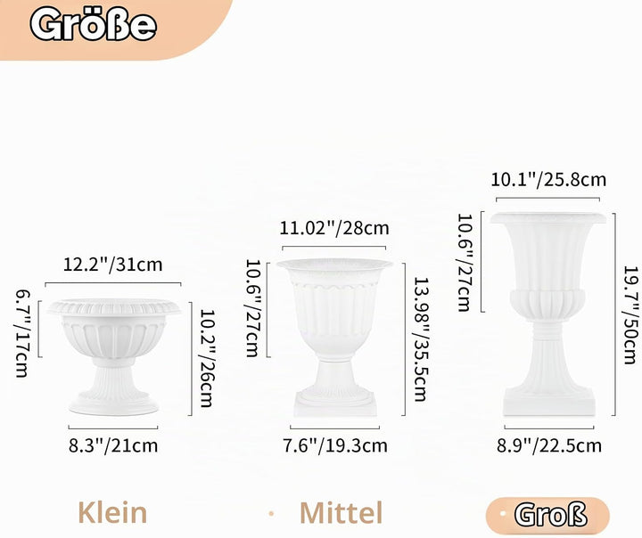 NUPTIO 2 Stück Blumenschale Pflanzschale Blumenkübel, Dekorative Urne aus Kunststoff mit Einer Höhe