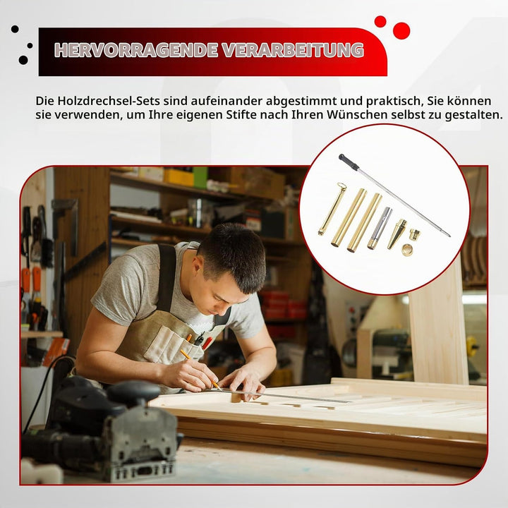 10 Set Stift-Set zum Drechseln, 7 mm Slimline-Stift-Drehset mit Nachfüll-Drehbank-Zubehör, Holzgefer