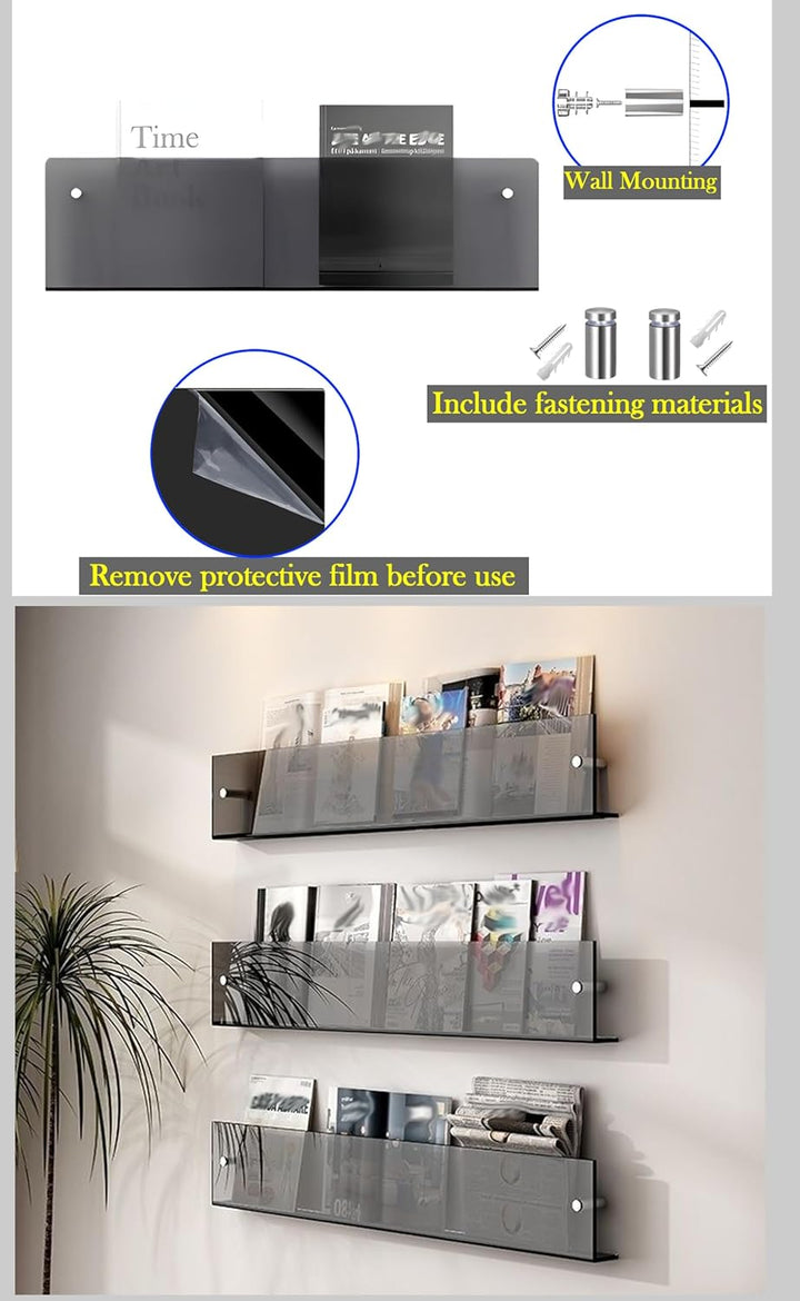 TUKA-i-AKUT 2er 60cm Wand Prospekthalter Acryl Extra Stark, Zeitschriftenhalter Wandregale für Zeits