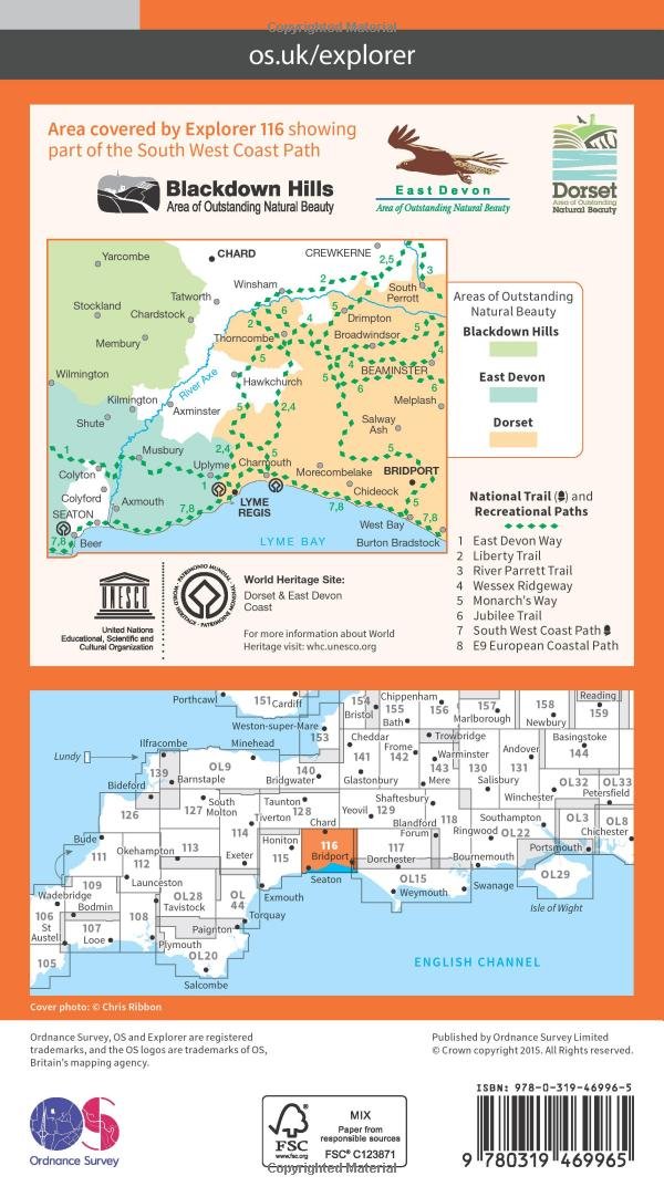 Lyme Regis and Bridport (OS Explorer Active Map, Band 116), Karte