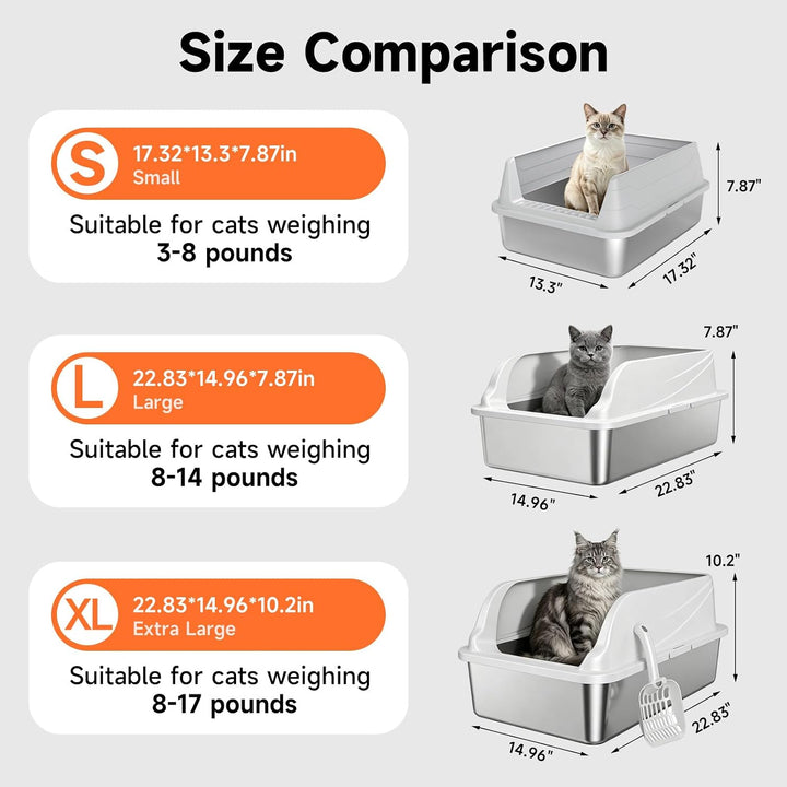 Edelstahl-Katzentoilette für kleine Katzen, geruchsfreie Metall-Katzentoilette mit hohem Seitendecke