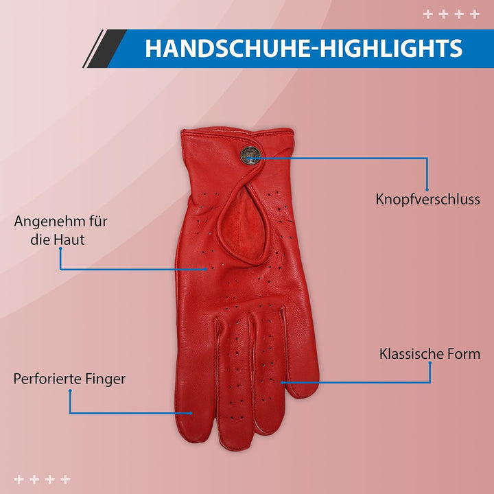 German Wear Unisex Driving Autofahrer-Handschuhe Lederhandschuhe 10=XL Himbeere, 10=XL Himbeere