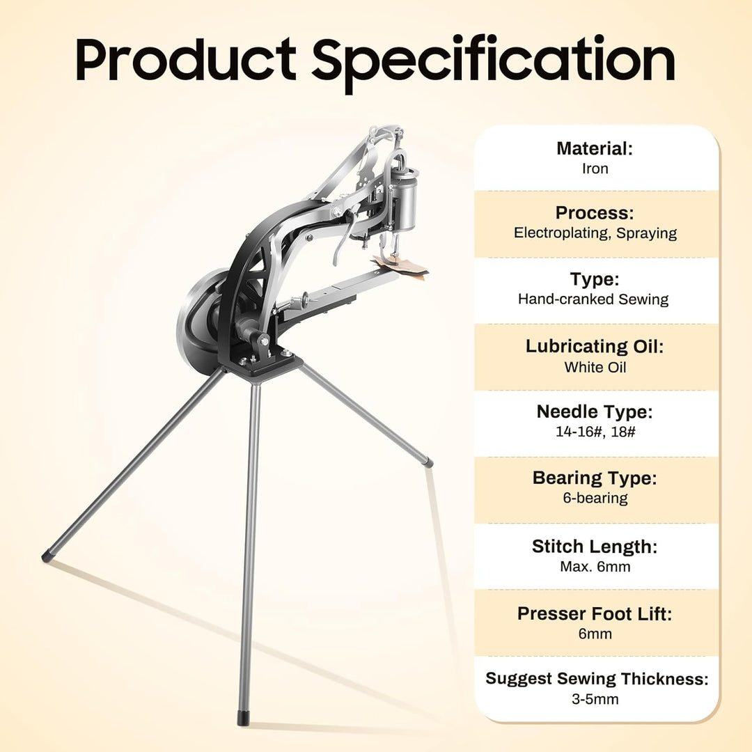 DAOHHFO Leder-Nähmaschine, Heavy Duty Hand Schuh Reparaturmaschinen mit Nadeln, Robuste Metall-Hand-