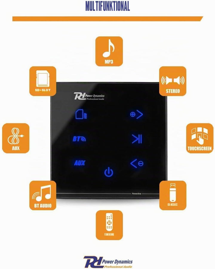 Power Dynamics Powerline A50B - Audio Verstärker Wandmontage 2x20W, Audio Steuerung für Zuhause, Ste