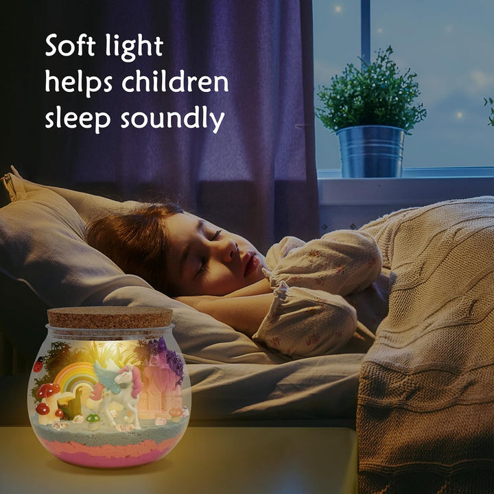 Einhorn Terrarium für Mädchen, Bastelset mit Fernbedienung und bunten Lichtern, Nachtlicht für Gebur