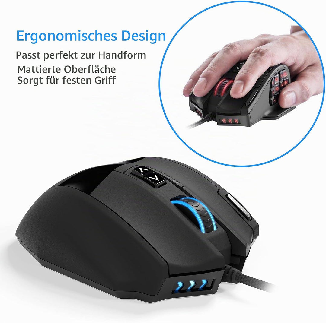UtechSmart Venus Gaming Maus 16400 DPI USB Laser MMO Gaming Mouse, 18 programmierbare Tasten,16400 D