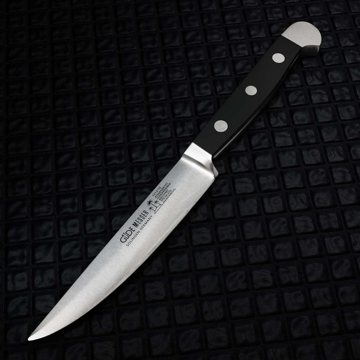 GÜDE Solingen - Steakmesser Glatt geschmiedet, 12 cm, POM schwarz, ALPHA, Doppelkropf, Handmade Germ