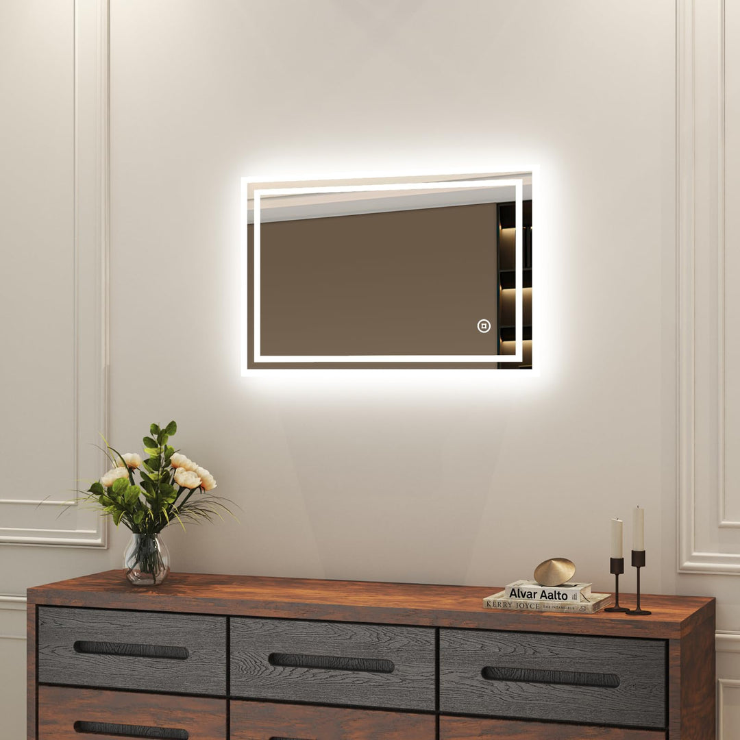 Boromal Badspiegel mit Beleuchtung 40x60cm Wandspiegel 3 Lichtfarbe 3000-6400K kaltweiss Neutral War