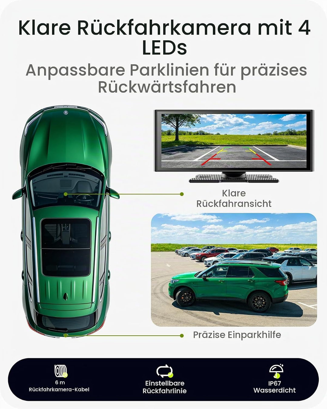 9,26" Wireless Car Play Display für Apple CarPlay &amp; Android Auto – Tragbares Auto-Display mit Rückfa