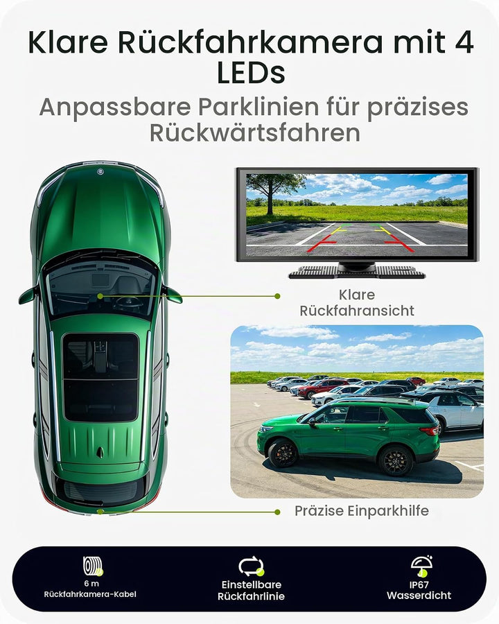 9,26" Wireless Car Play Display für Apple CarPlay &amp; Android Auto – Tragbares Auto-Display mit Rückfa